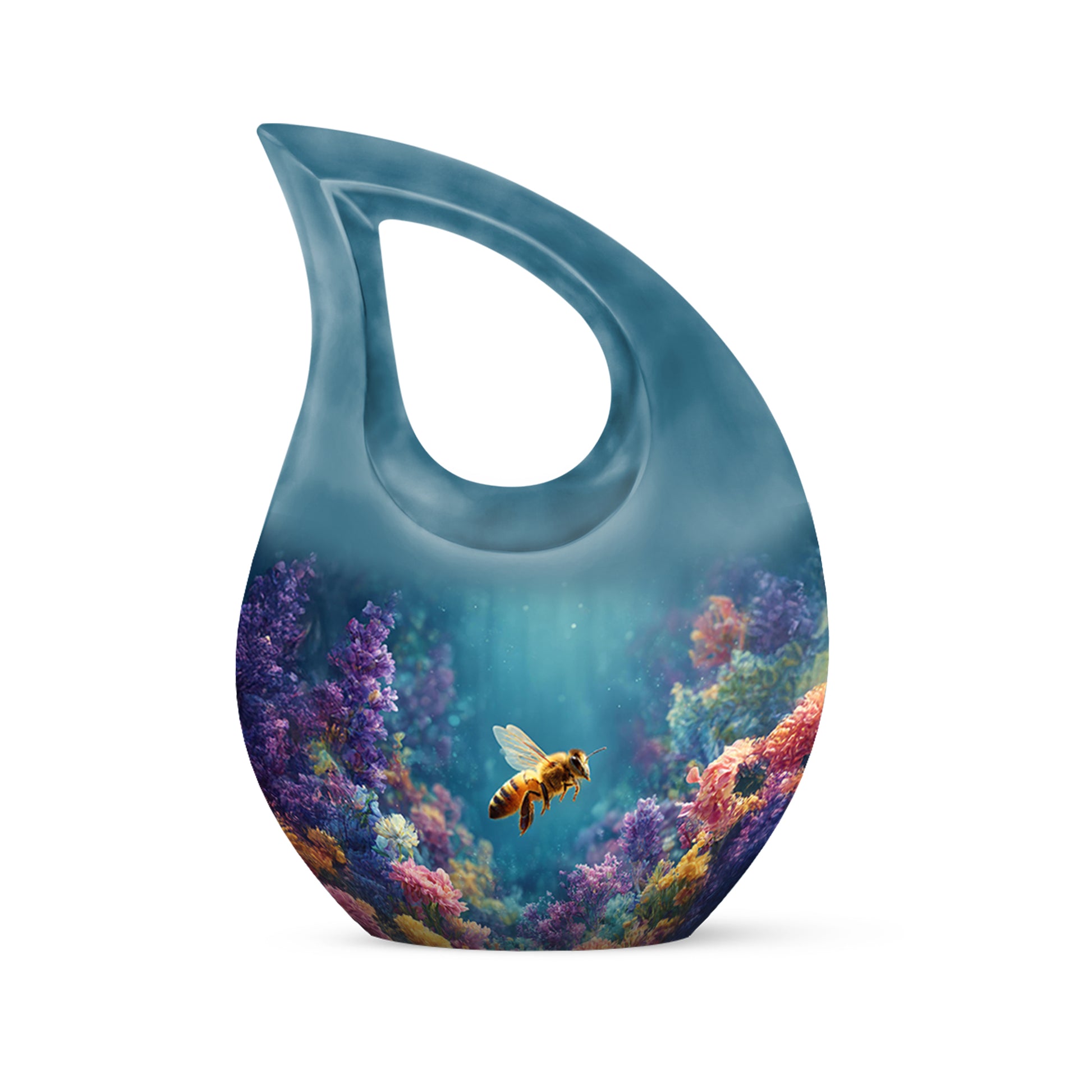 Personalized Teal Steadfast Bee Cremation Urns for Human Ashes - 10-inch, 200 cu in - Karyliz