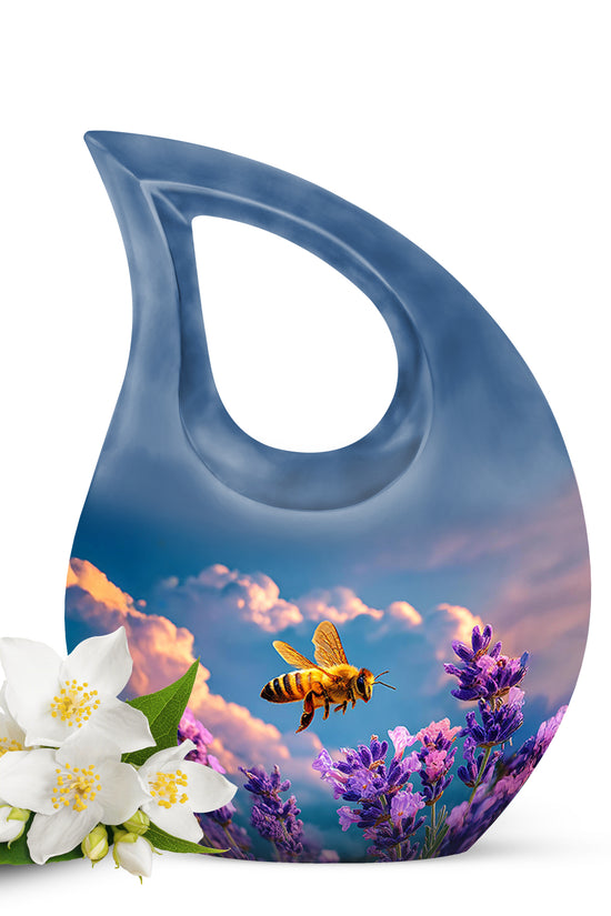 Distinguished Blue Bee Cremation Urn for Ashes - 10-inch, 200 cu in - Karyliz