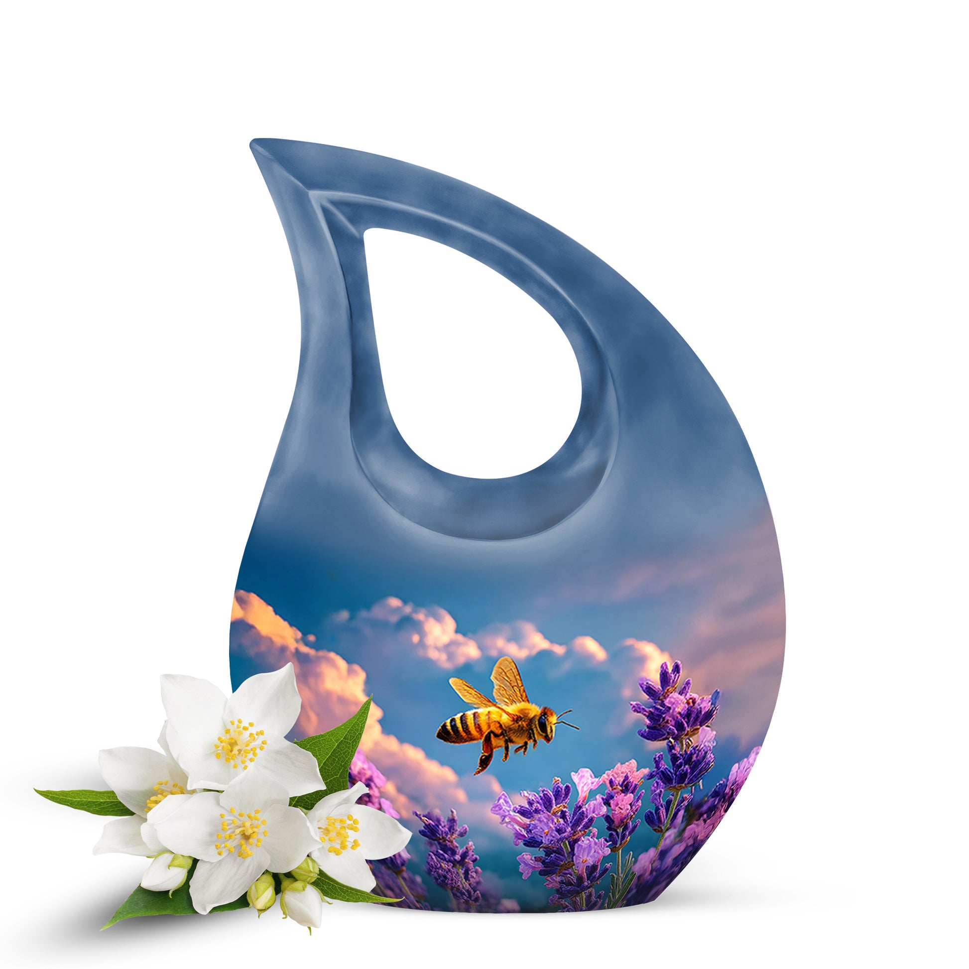 Distinguished Blue Bee Cremation Urn for Ashes - 10-inch, 200 cu in - Karyliz