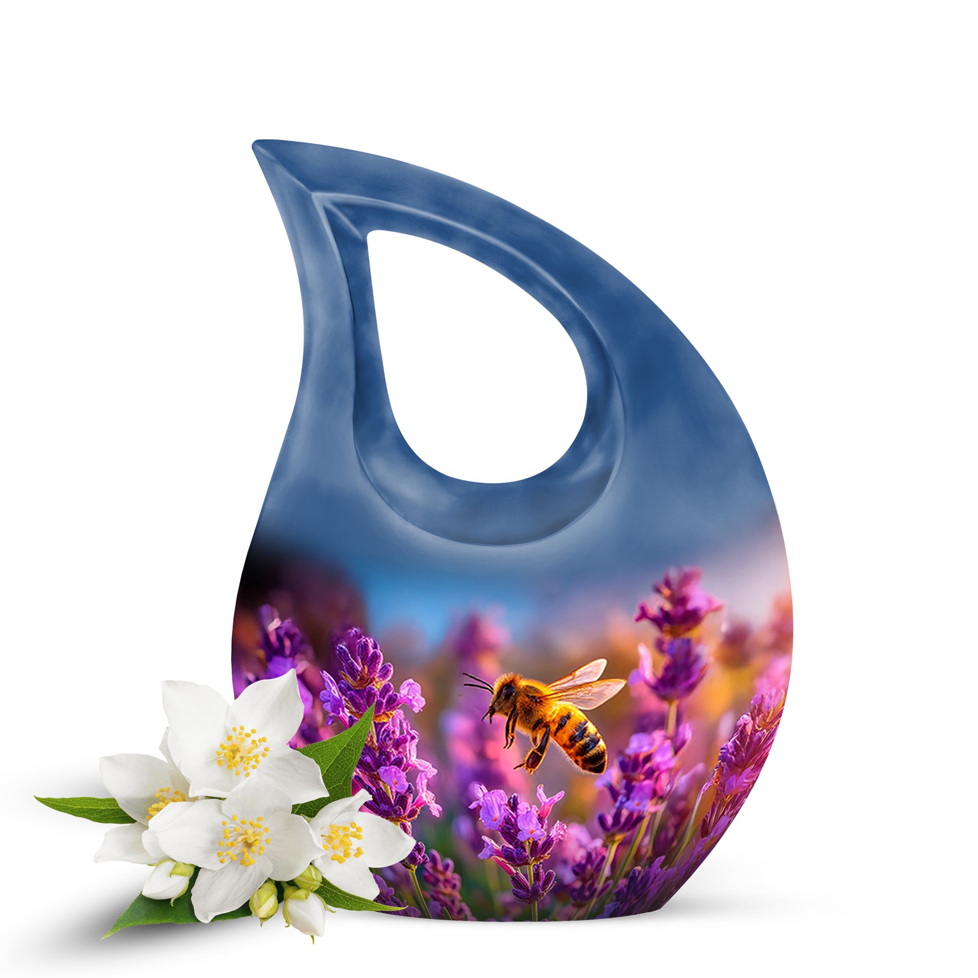 Blue Sacred Bee Cremation Urns for Human Ashes - 10-inch, 200 cu in - Karyliz