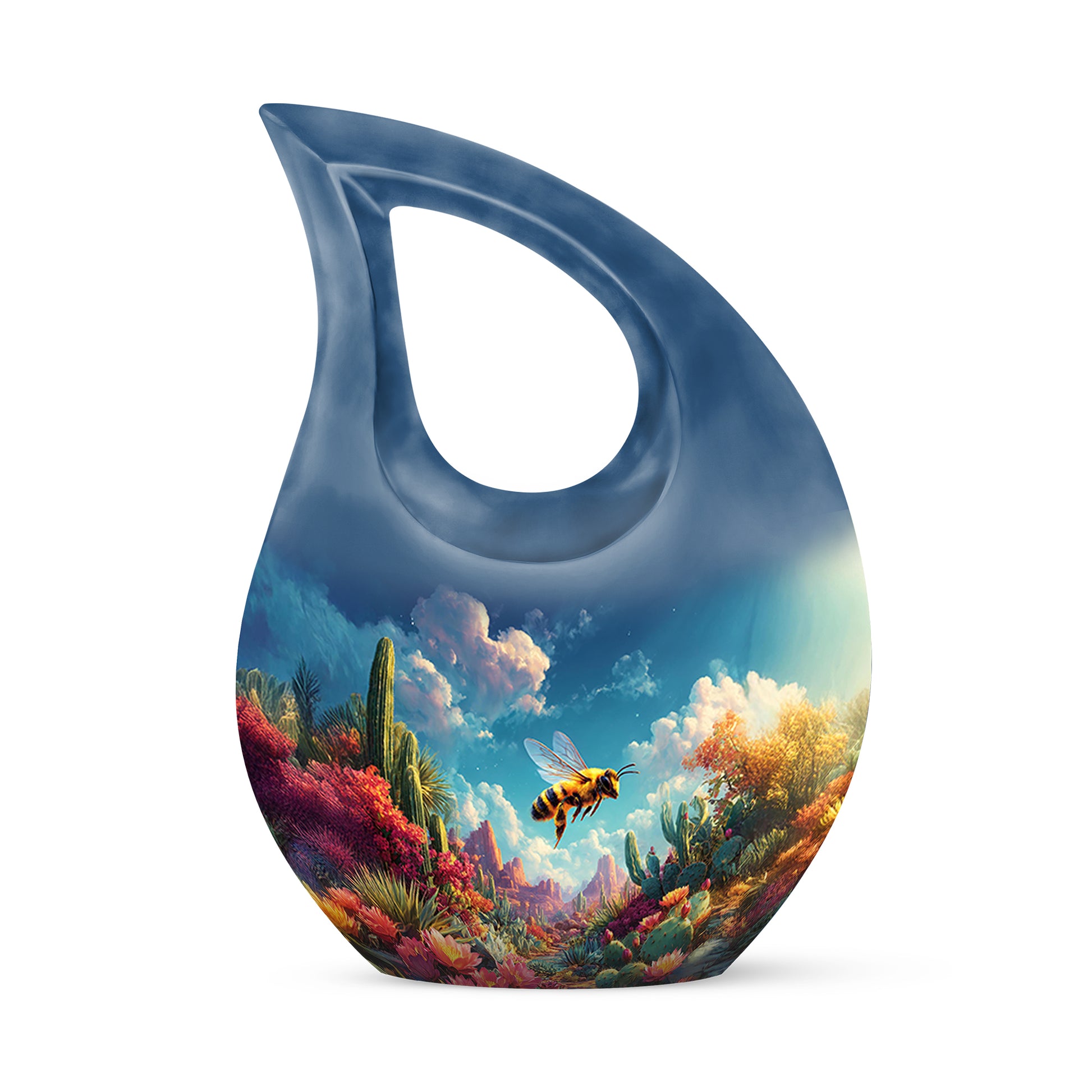 Everlasting Blue Bee Passage Urn for Human Ashes - 10-inch, 200 cu in - Karyliz