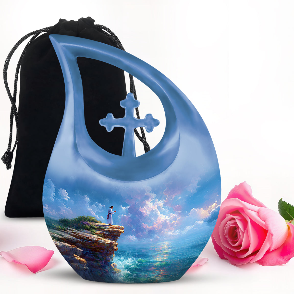 Jesus Memorial Urn - Beautiful Ocean Funeral Urn For Human Ashes