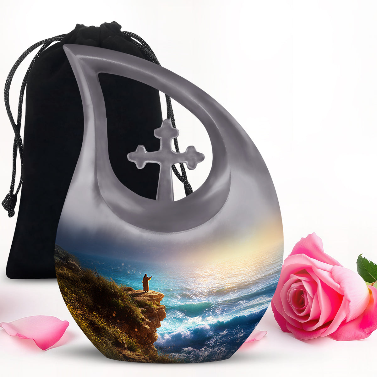 Jesus Ocean Cliff Urn - Heavenly Light Cremation Urn For Funeral Ashes
