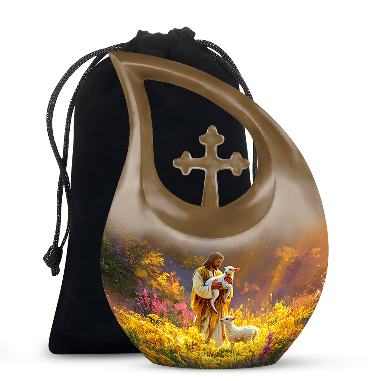 Jesus Holding Lamb Memorial Urn - Religious Cremation Urn For Human Ashes