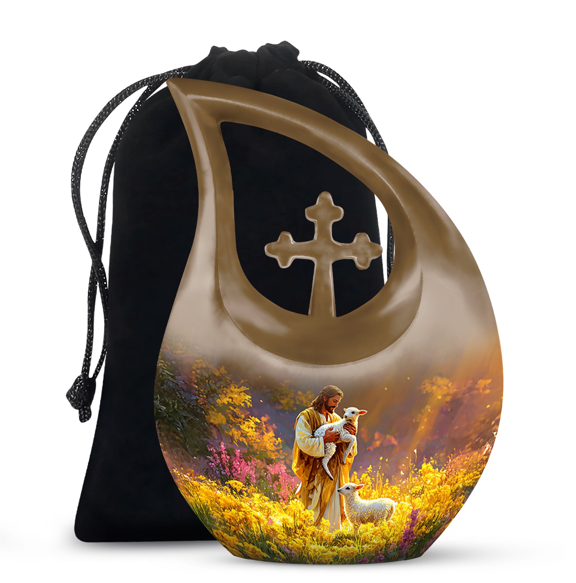 Jesus Holding Lamb Memorial Urn - Religious Cremation Urn For Human Ashes