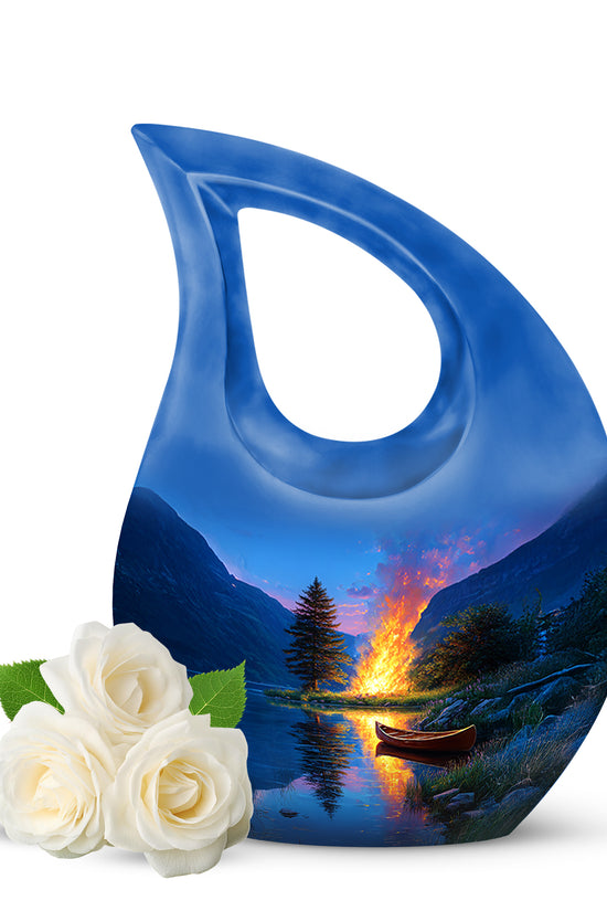 Blue Campfire Haven Cremation Urns for Human Ashes - 10-inch, 200 cu in - Karyliz