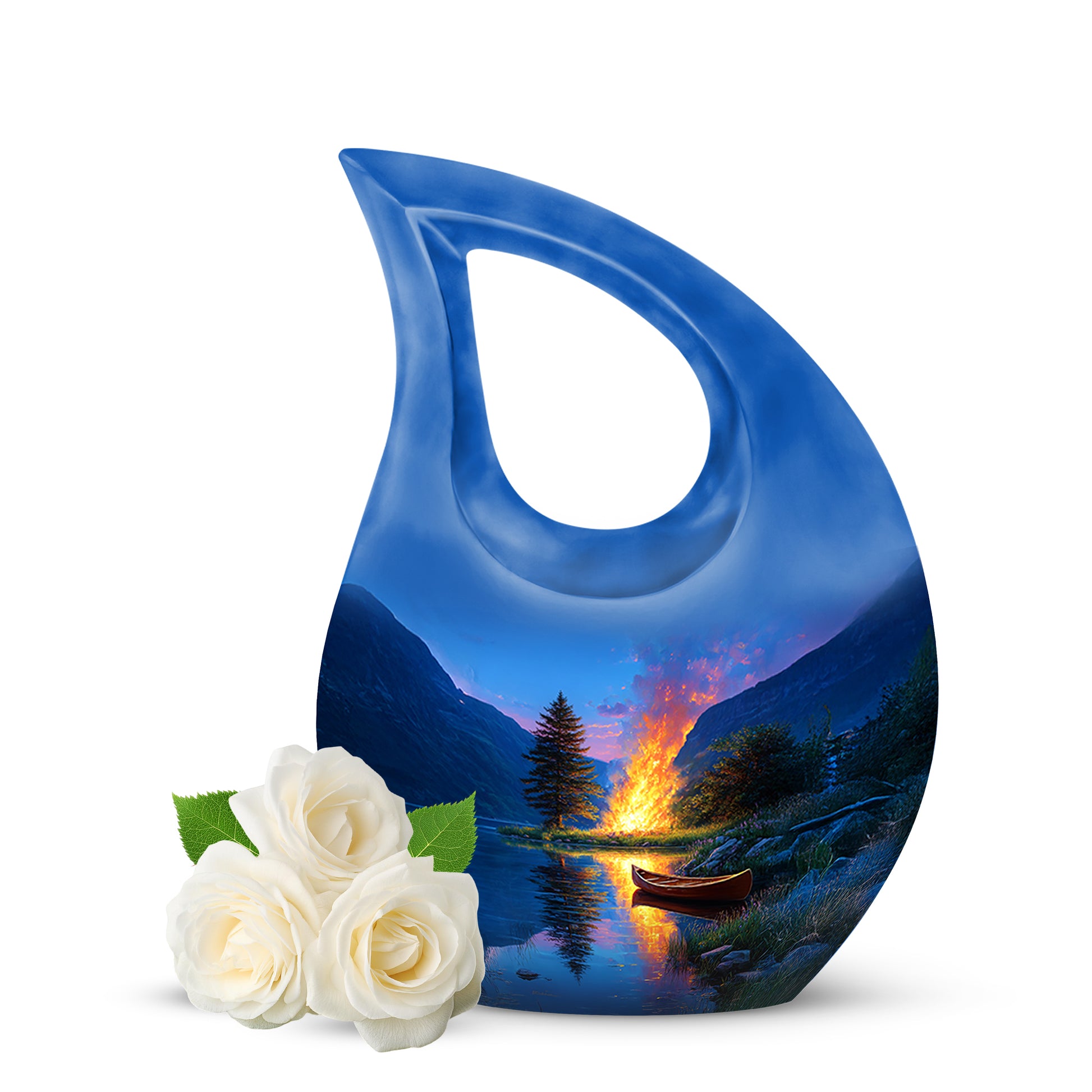 Blue Campfire Haven Cremation Urns for Human Ashes - 10-inch, 200 cu in - Karyliz