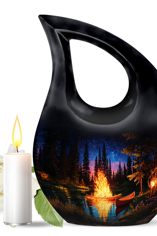 Hallowed Campfire Cremation Urns for Human Ashes - Black 10-inch - Karyliz