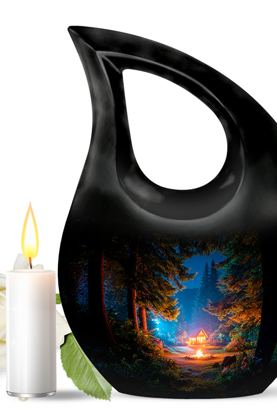 Timeless Black Campfire Cremation Urn for Ashes - 10-inch, 200 cu in - Karyliz