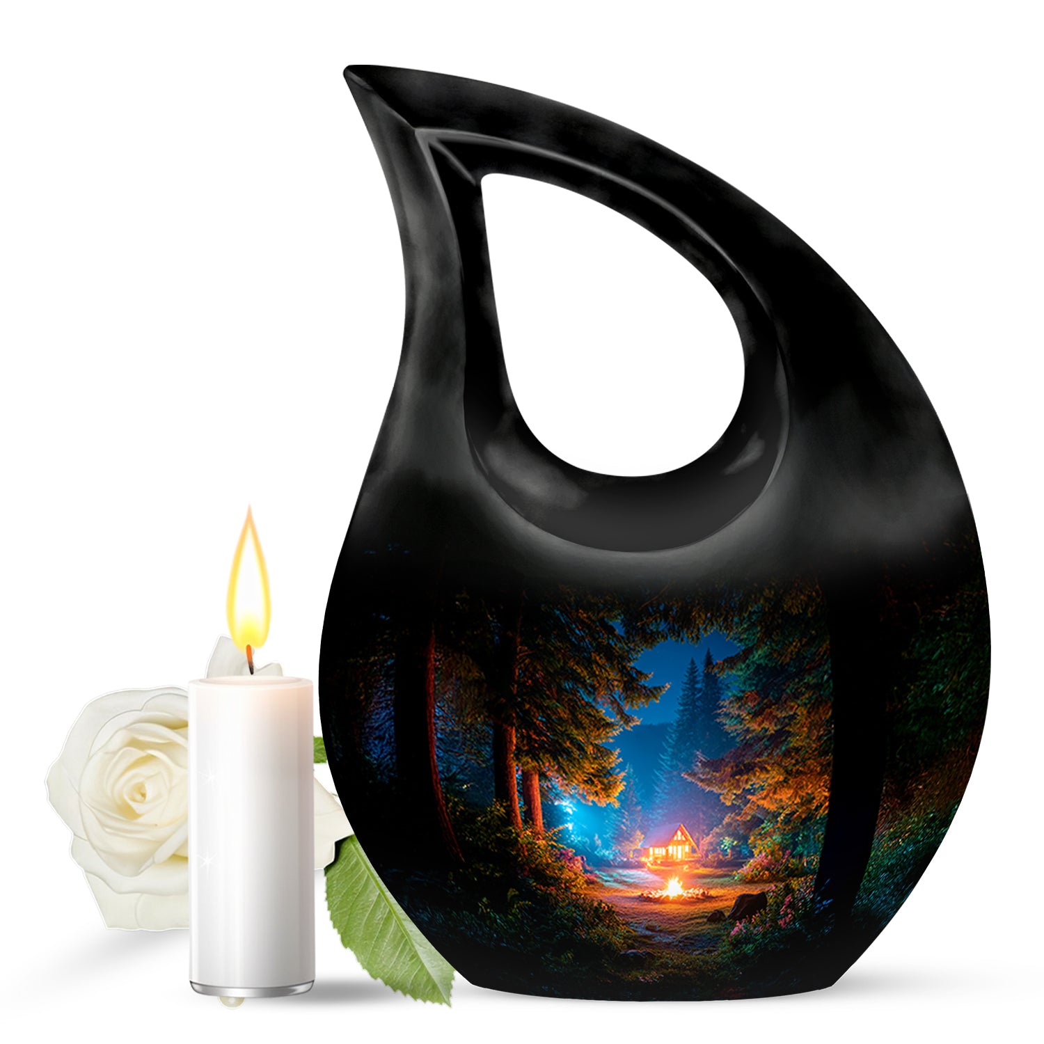 Timeless Black Campfire Cremation Urn for Ashes - 10-inch, 200 cu in - Karyliz