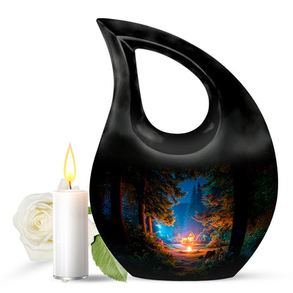 Timeless Black Campfire Cremation Urn for Ashes - 10-inch, 200 cu in - Karyliz