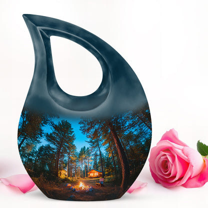 Personalized Refined Campfire Cremation Urns - Blue 10-inch, 200 cu in - Karyliz