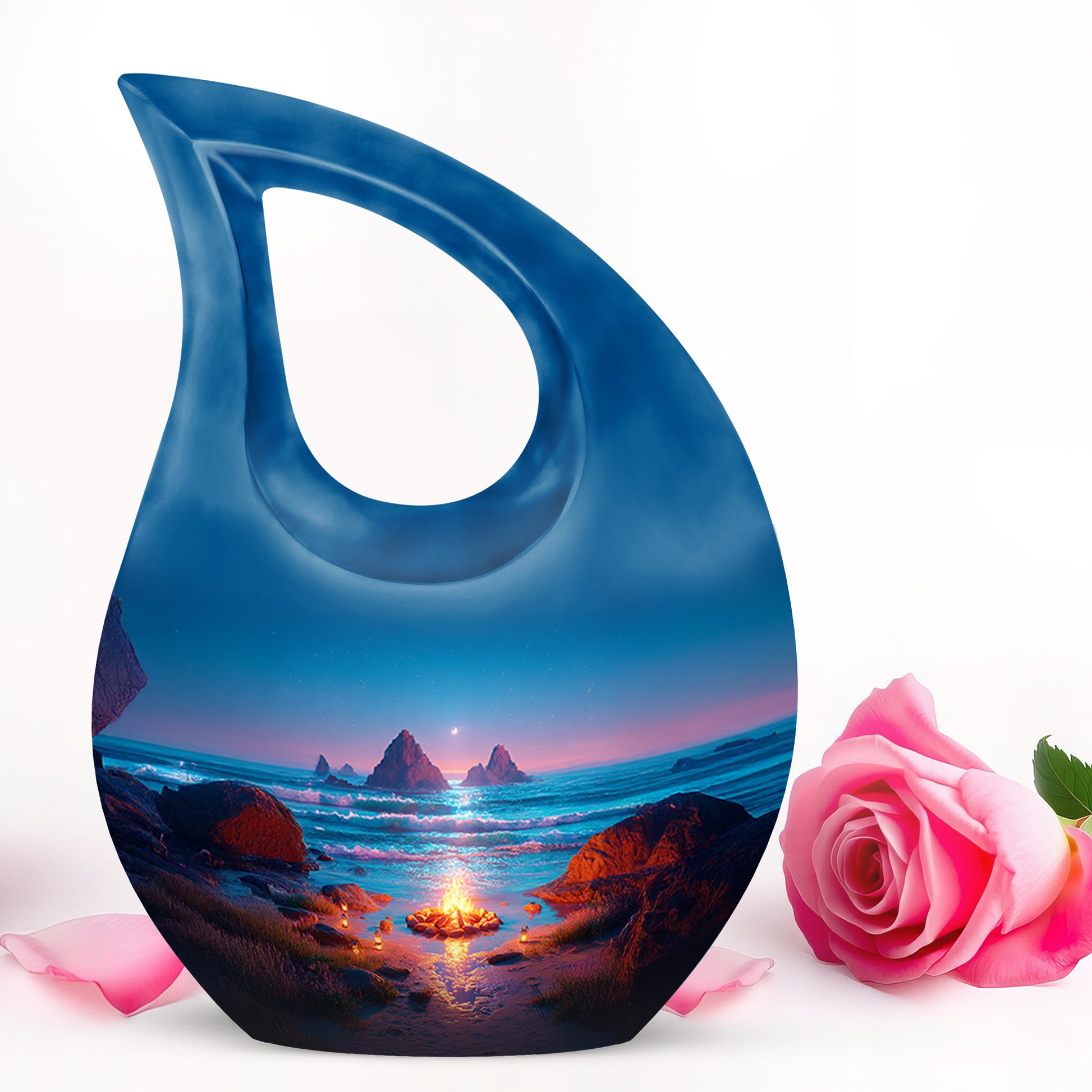 Blue Breathtaking Campfire Memorial Urn for Ashes - 10-inch, 200 cu in - Karyliz