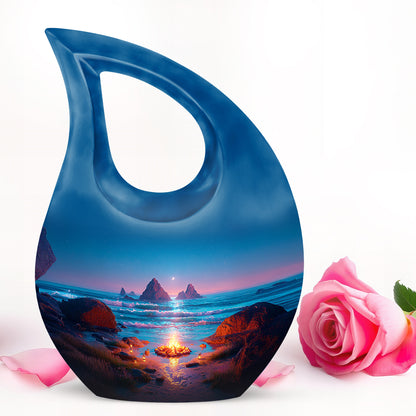 Blue Breathtaking Campfire Memorial Urn for Ashes - 10-inch, 200 cu in - Karyliz