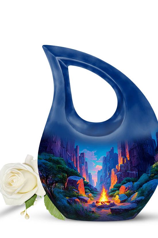 Blue Campfire Sanctuary Cremation Urns for Human Ashes - 10-inch, 200 cu in - Karyliz