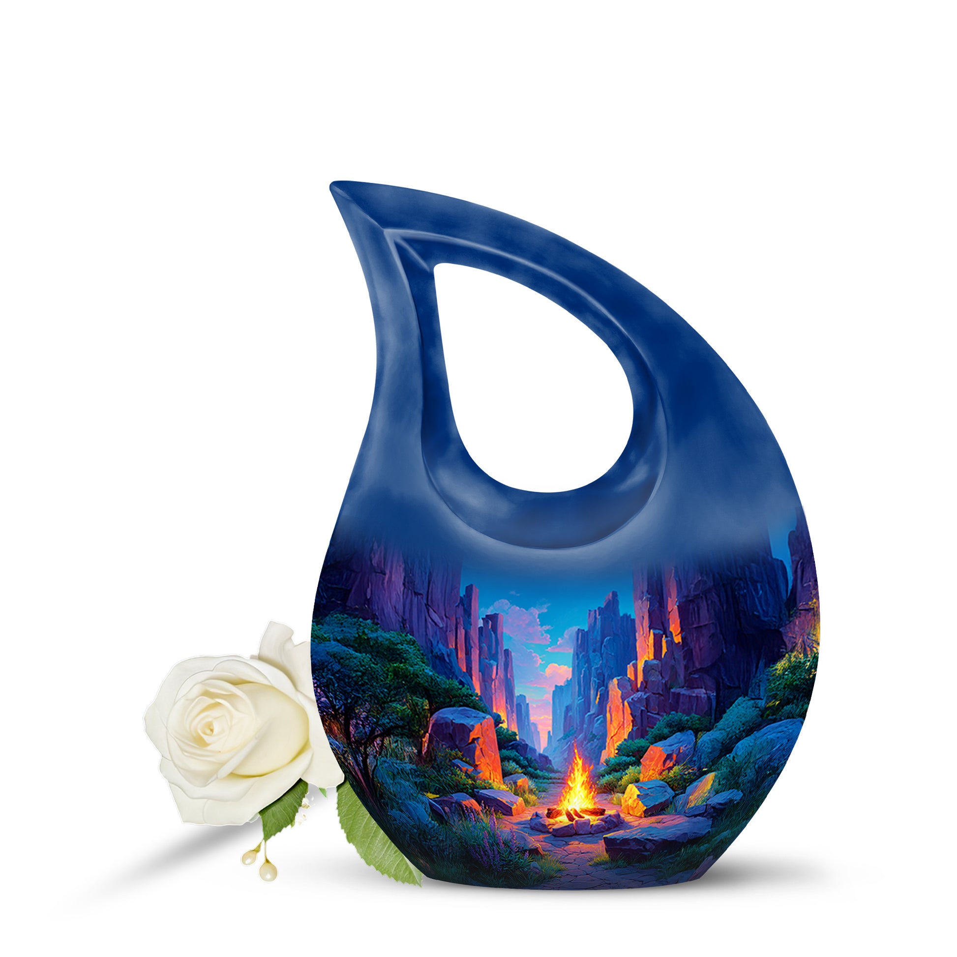 Blue Campfire Sanctuary Cremation Urns for Human Ashes - 10-inch, 200 cu in - Karyliz