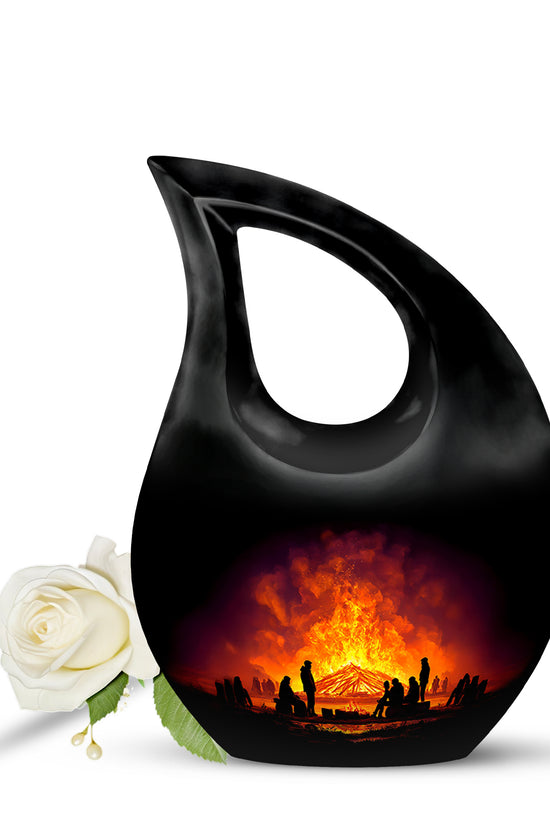 Black Campfire Cremation Urns - Opulent Sentinel 10-inch, 200 cu in - Karyliz