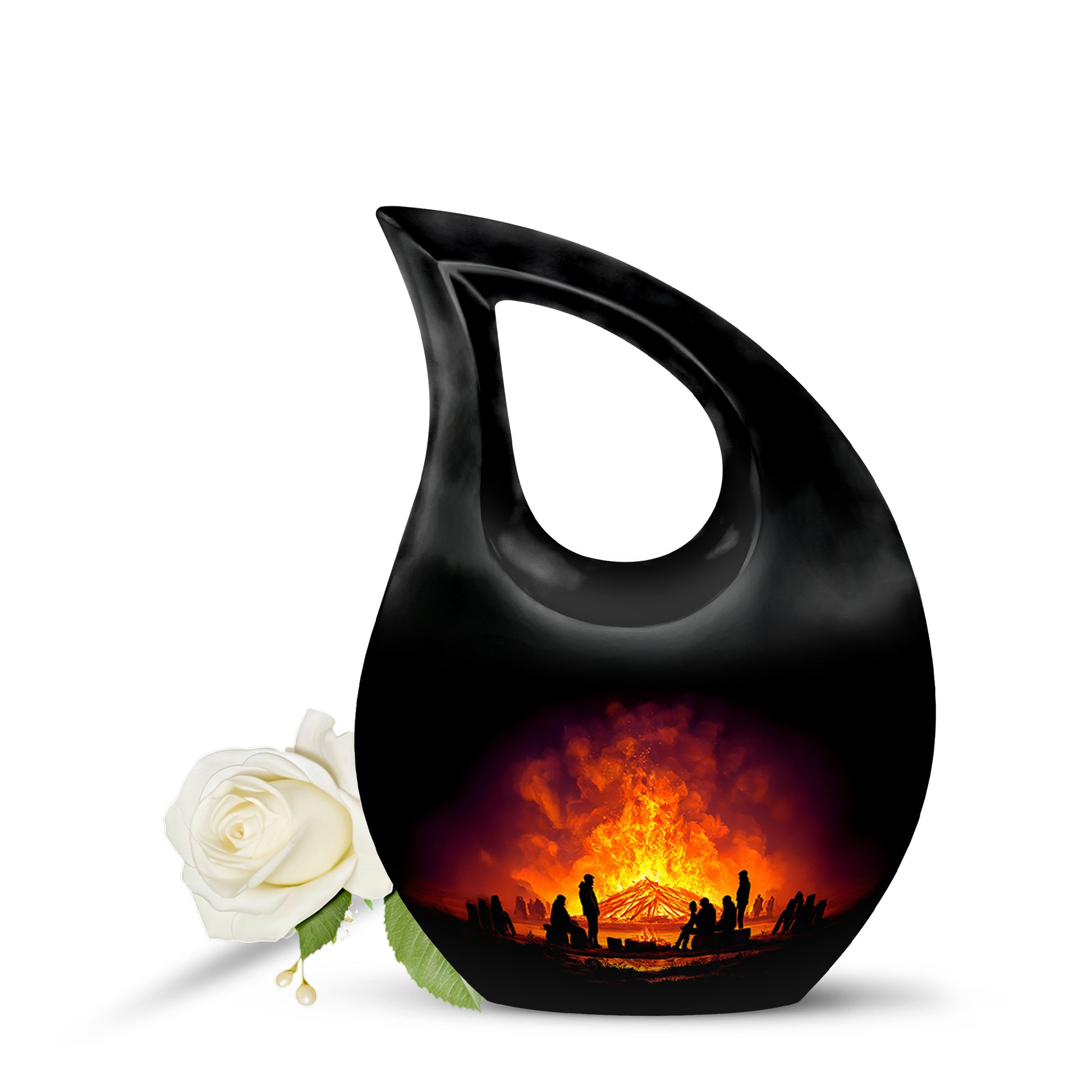 Black Campfire Cremation Urns - Opulent Sentinel 10-inch, 200 cu in - Karyliz