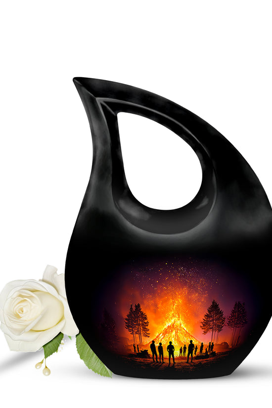 Black Campfire Memorial Cremation Urns for Human Ashes - 10-inch, 200 cu in - Karyliz