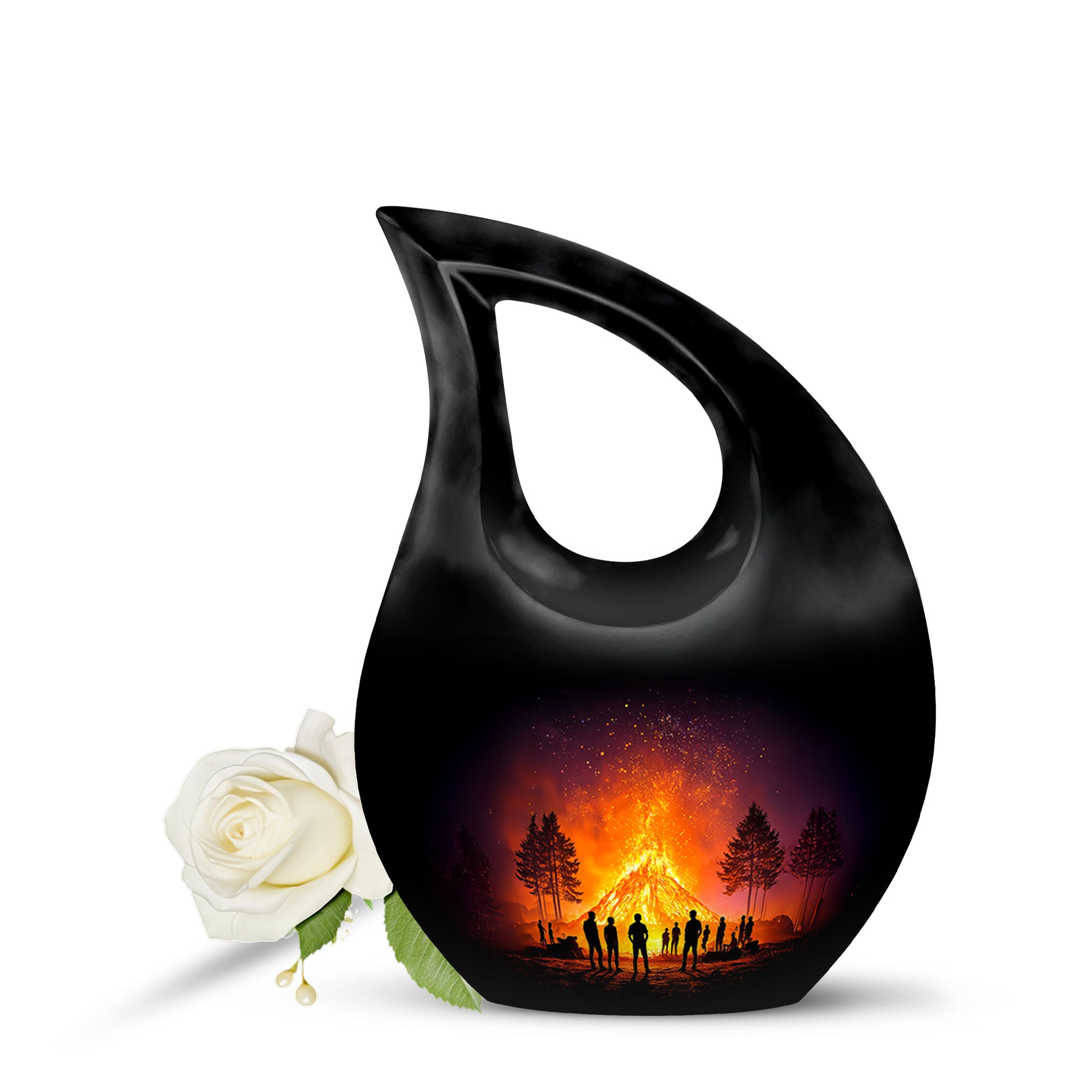 Black Campfire Memorial Cremation Urns for Human Ashes - 10-inch, 200 cu in - Karyliz