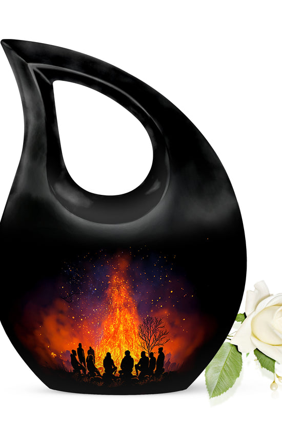 Black Exquisite Campfire Memorial Urn for Ashes - 10-inch, 200 cu in - Karyliz