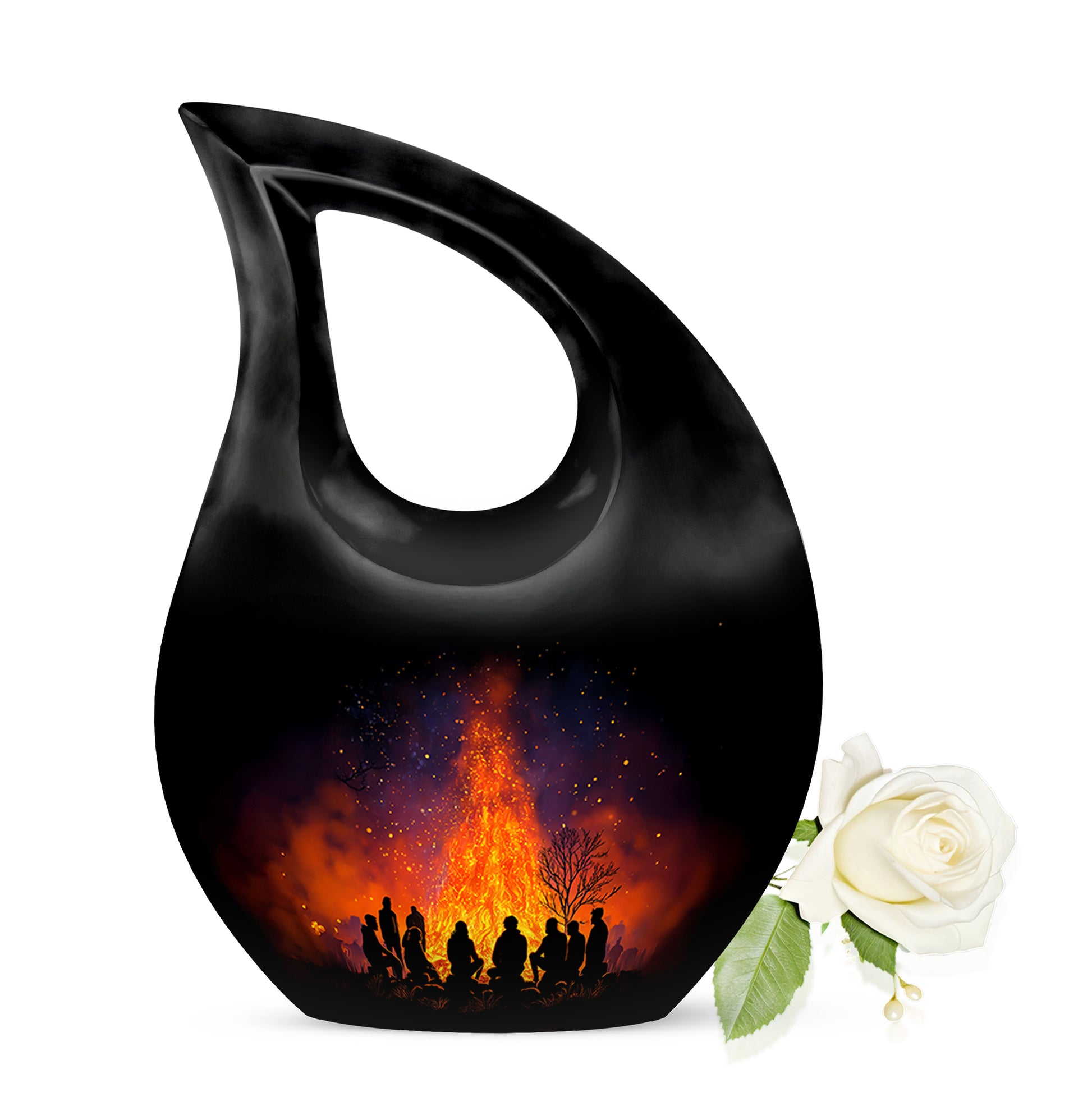 Black Exquisite Campfire Memorial Urn for Ashes - 10-inch, 200 cu in - Karyliz