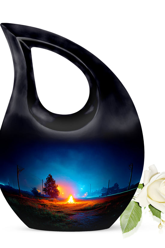 Personalized Elegant Campfire Cremation Urns - Blue 10-inch, 200 cu in - Karyliz