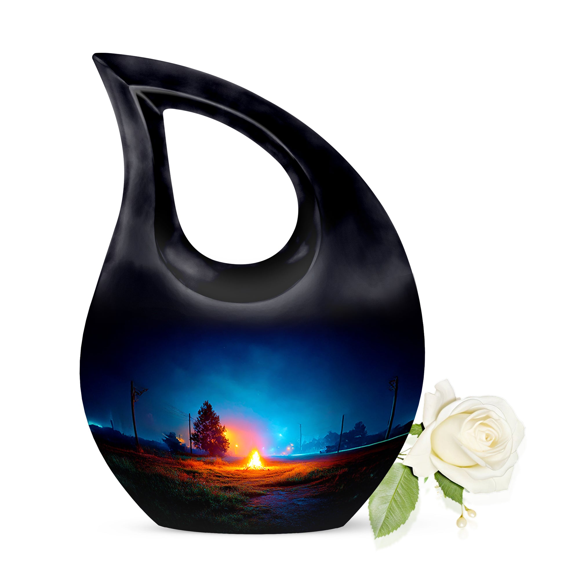 Personalized Elegant Campfire Cremation Urns - Blue 10-inch, 200 cu in - Karyliz