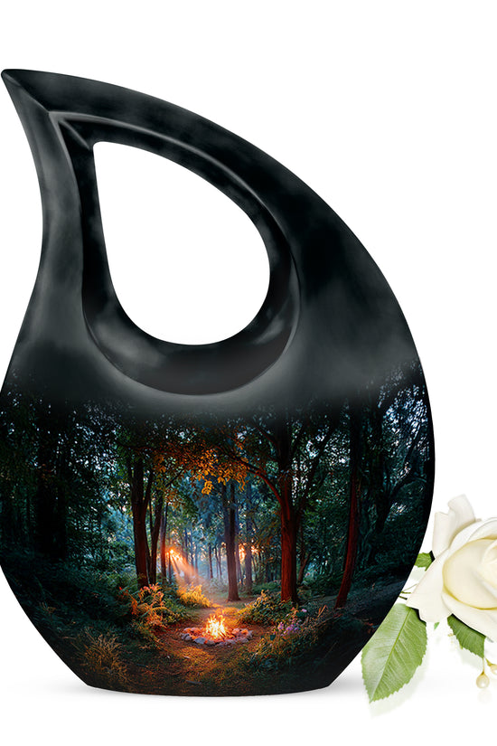 Black Resounding Campfire Memorial Urn for Ashes - 10-inch, 200 cu in - Karyliz