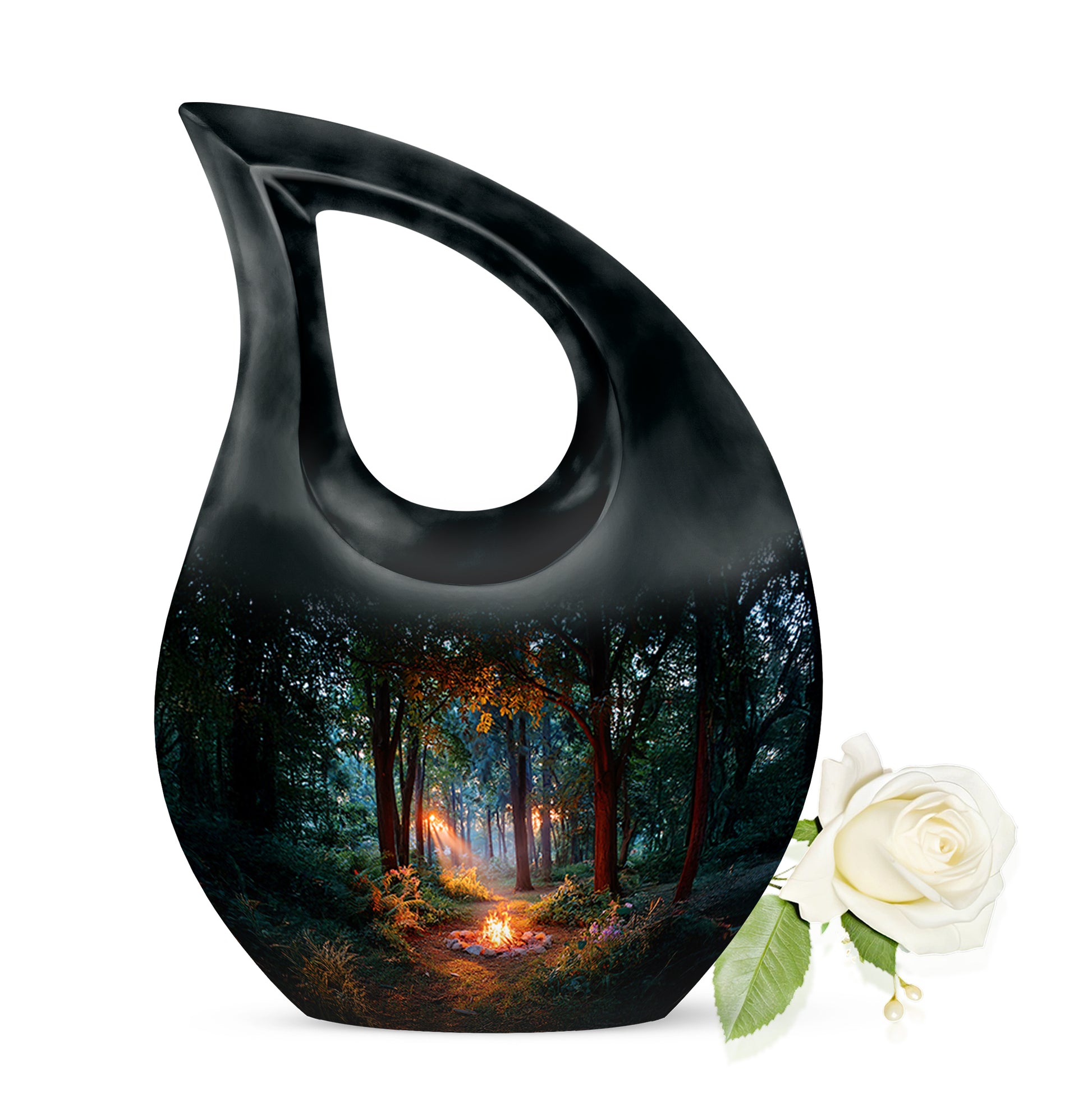 Black Resounding Campfire Memorial Urn for Ashes - 10-inch, 200 cu in - Karyliz