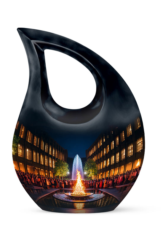 Black Campfire Embrace Cremation Urns for Human Ashes - 10-inch, 200 cu in - Karyliz