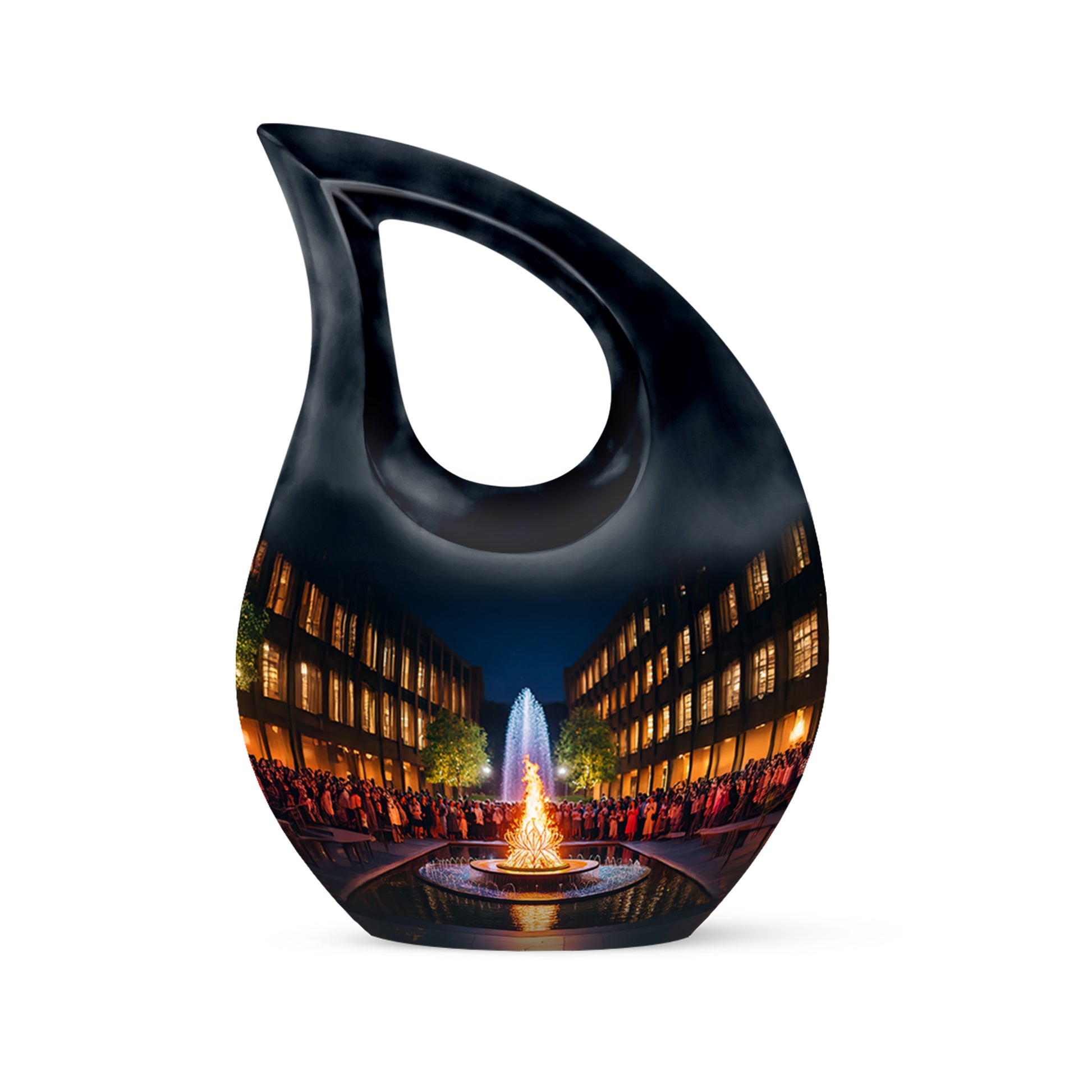Black Campfire Embrace Cremation Urns for Human Ashes - 10-inch, 200 cu in - Karyliz