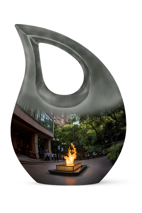 Graceful Black Campfire Solace Urn for Human Ashes - 10-inch, 200 cu in - Karyliz