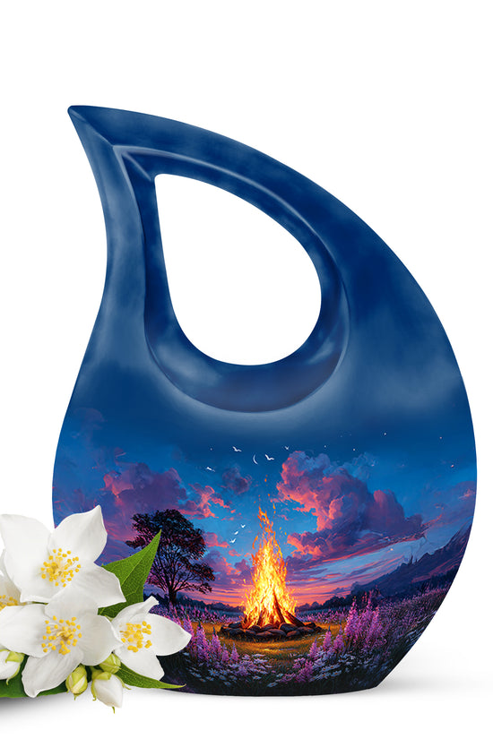 Personalized Campfire Cremation Urns - Soothing Blue 10-inch, 200 cu in - Karyliz