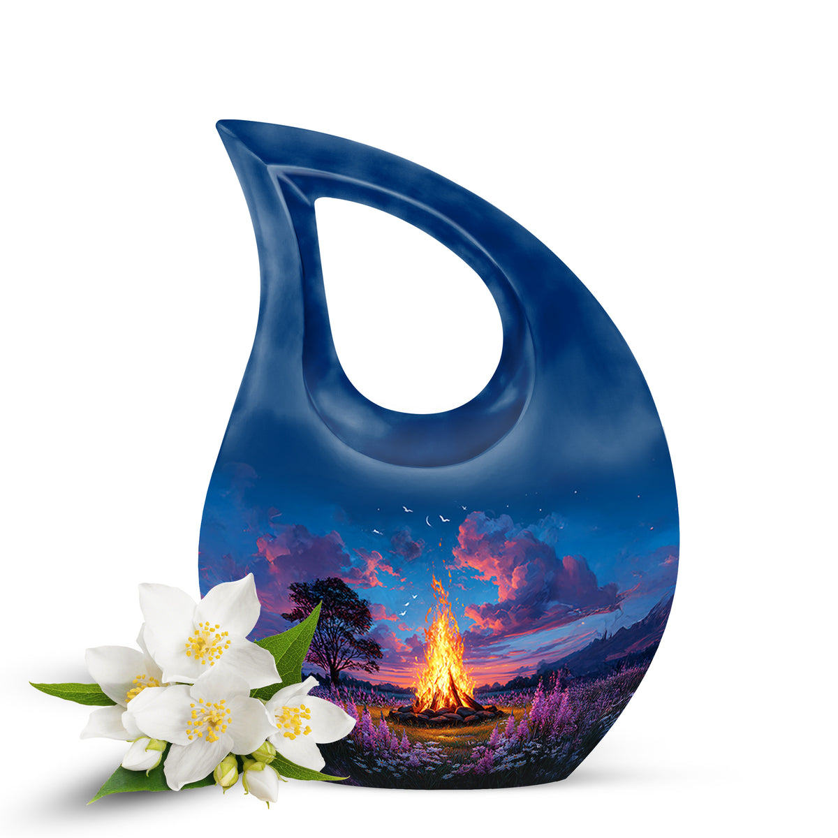 Personalized Campfire Cremation Urns - Soothing Blue 10-inch, 200 cu in - Karyliz