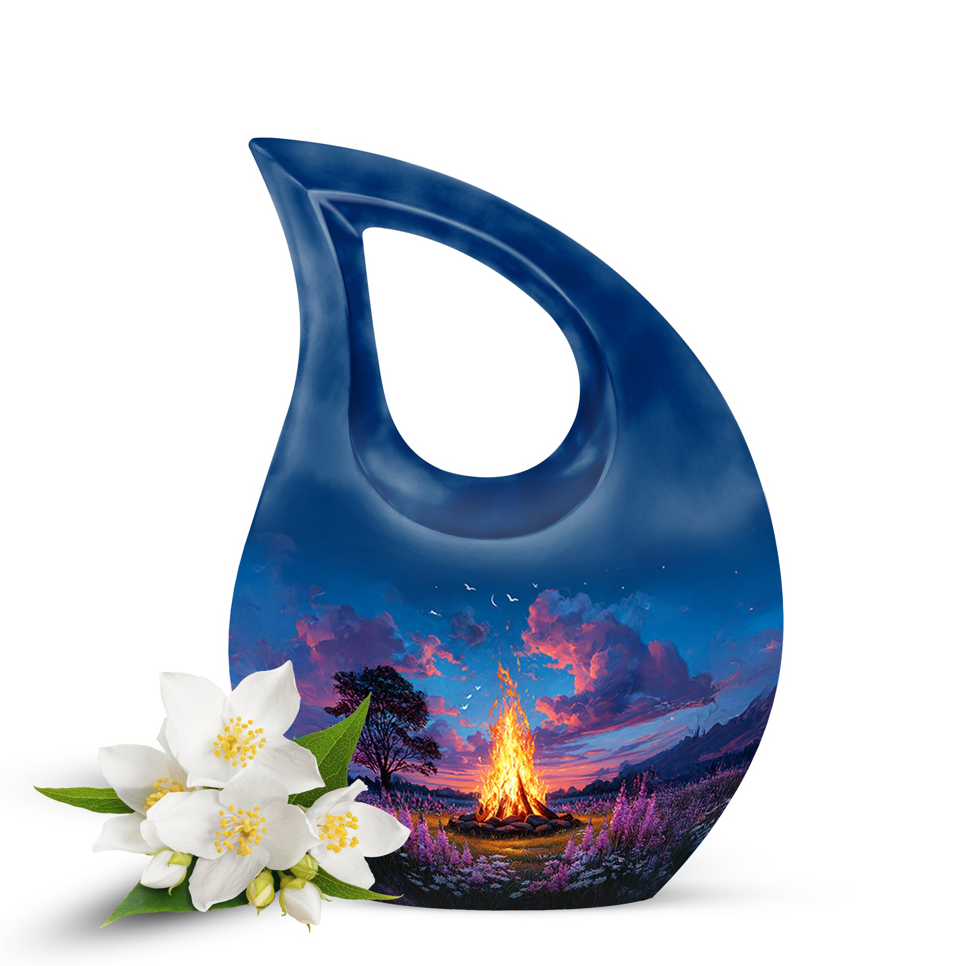 Personalized Campfire Cremation Urns - Soothing Blue 10-inch, 200 cu in - Karyliz