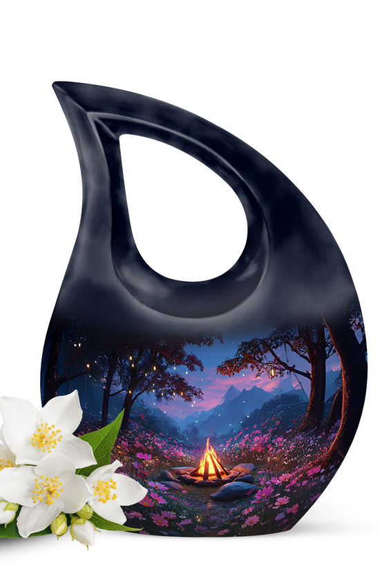 Personalized Refined Campfire Cremation Urns - Blue 10-inch, 200 cu in - Karyliz
