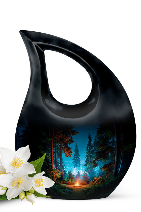 Black Resounding Campfire Memorial Urn for Ashes - 10-inch, 200 cu in - Karyliz