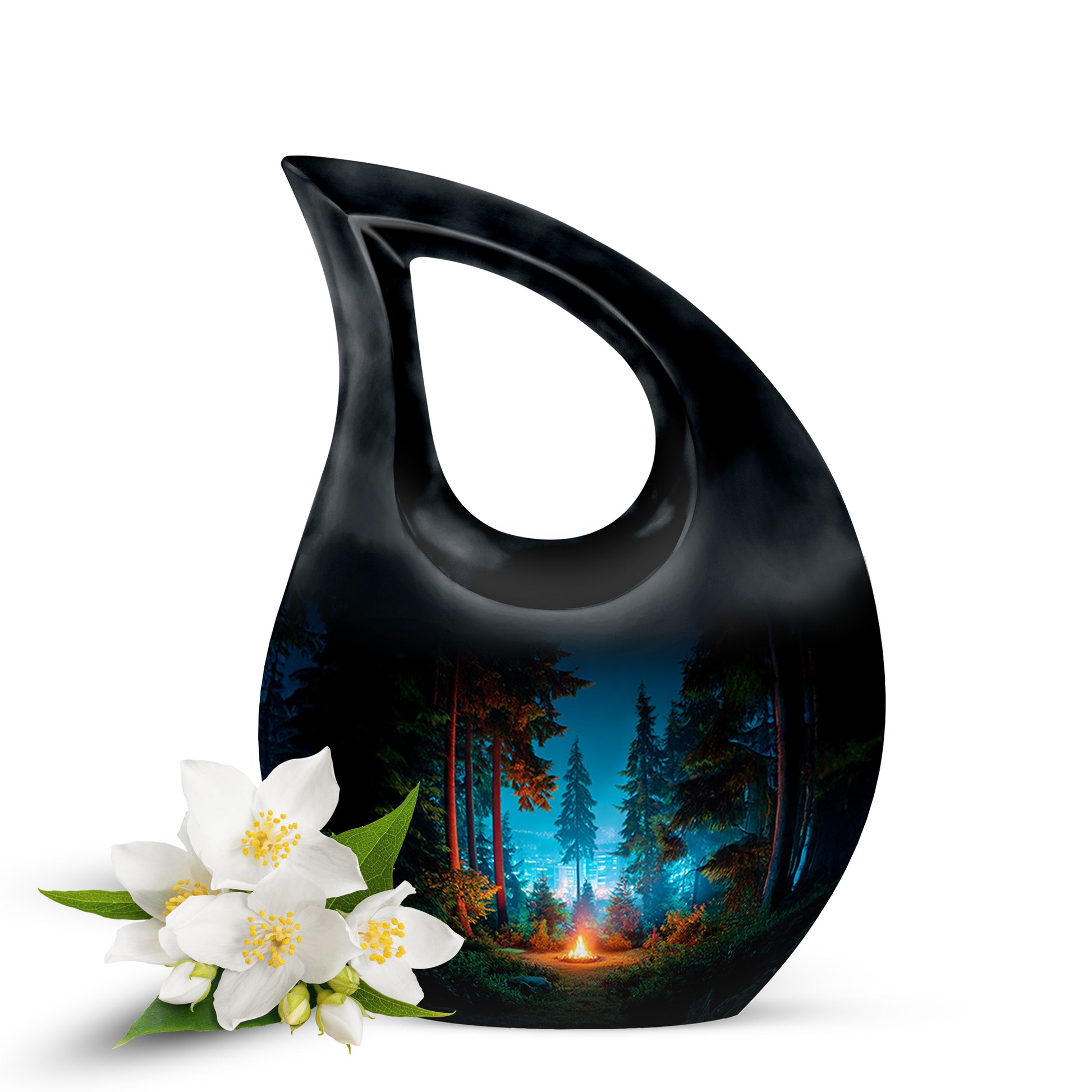 Black Resounding Campfire Memorial Urn for Ashes - 10-inch, 200 cu in - Karyliz