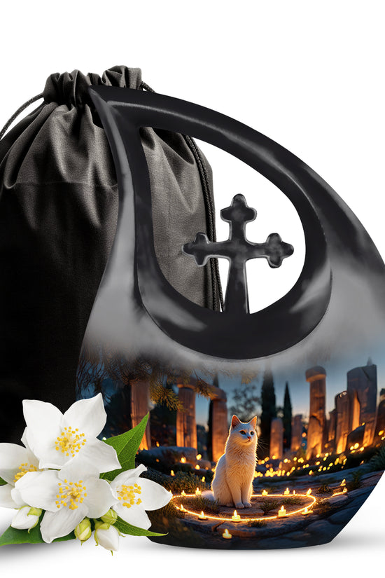 Cat Tribute Funeral Urn - Candle Theme Pet Cremation Urn For Ashes