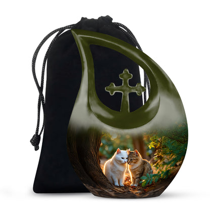Two Cats Tribute Cremation Urn - Pet Memorial Urn For Ashes