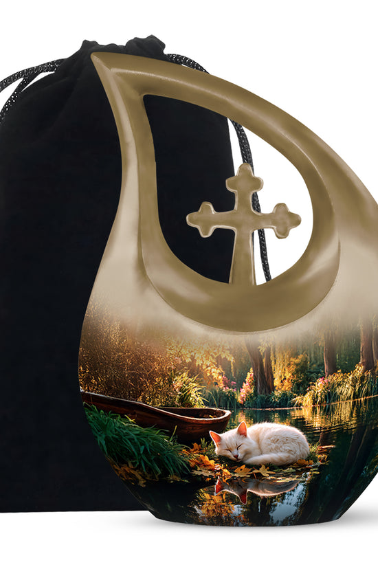 White Cat Theme Memorial Urn - Large Funeral Urn For Ashes