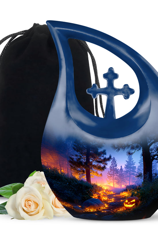 Halloween Pumpkin Forest Funeral Urn - Cremation Urn For Loved Ones