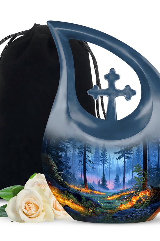 Magical Forest Pumpkin Memorial Urn - Funeral Cremation Urn For Ashes