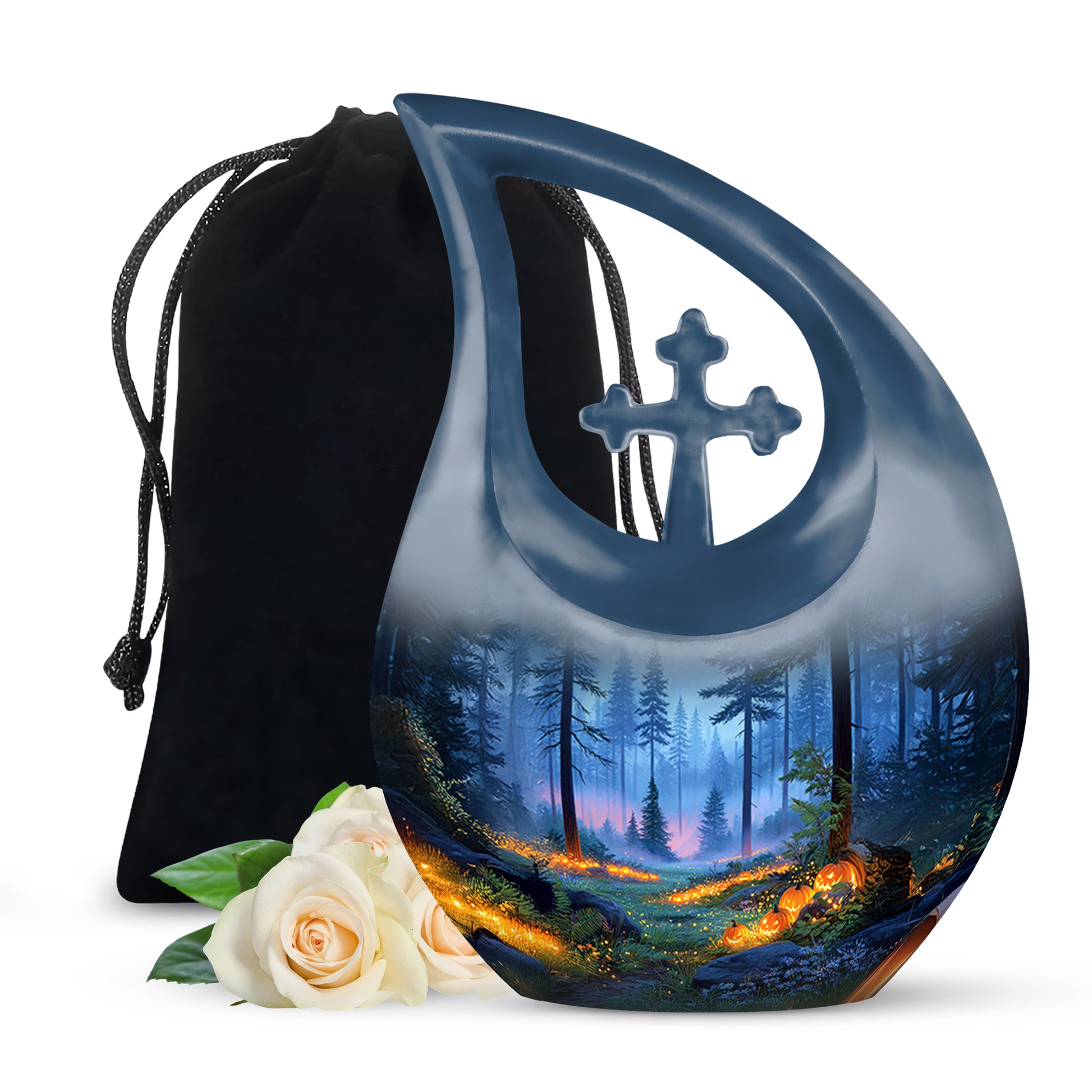 Magical Forest Pumpkin Memorial Urn - Funeral Cremation Urn For Ashes