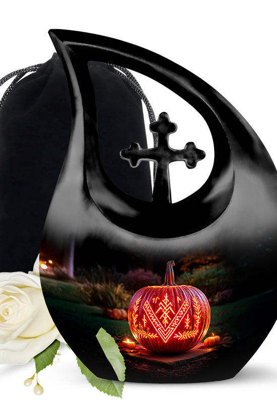 Halloween Cremation Urn - Glowing Pumpkin Memorial Urn For Burial