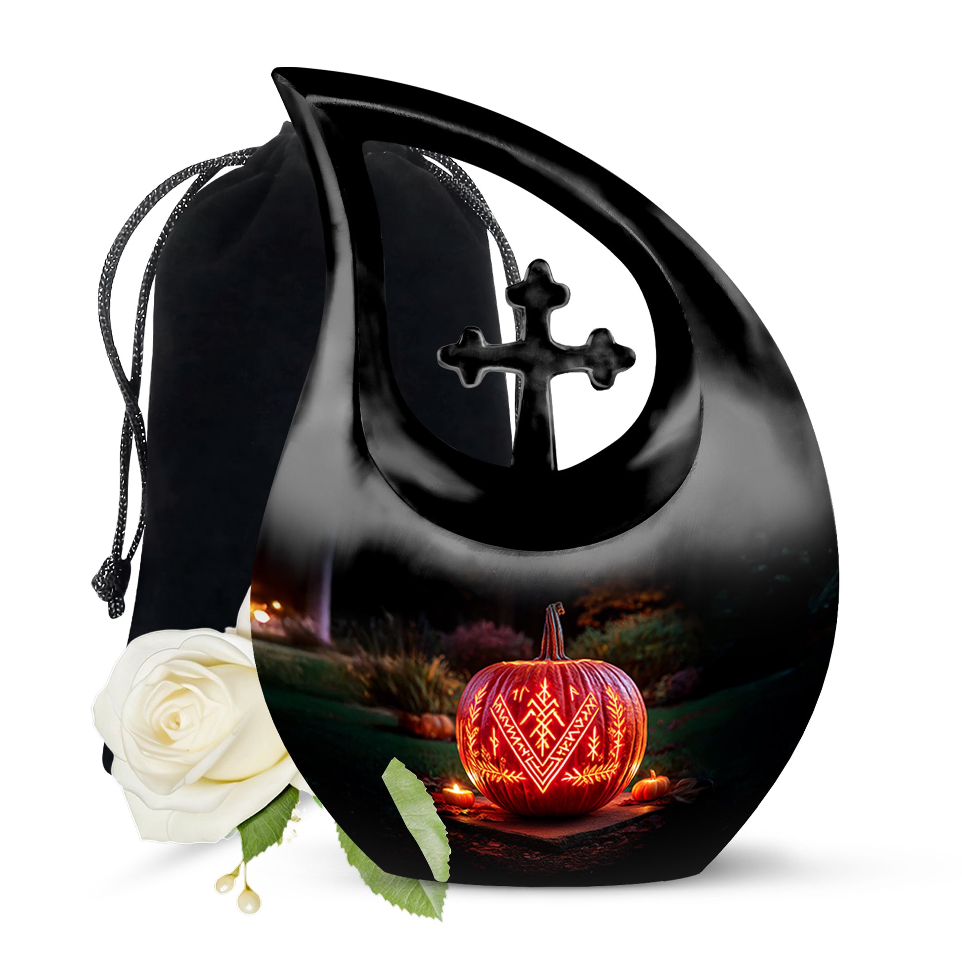 Halloween Cremation Urn - Glowing Pumpkin Memorial Urn For Burial
