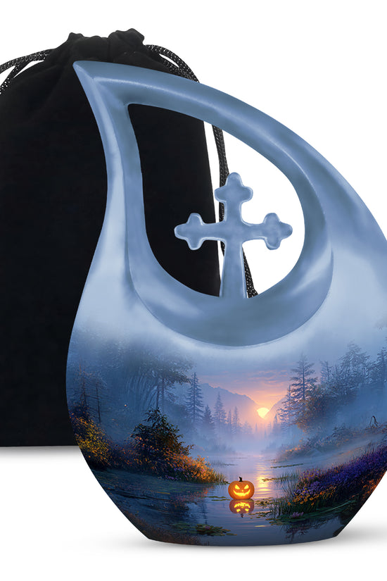 Halloween Forest Memorial Urn - Sunset Nature Funeral Urn For Adult Ashes