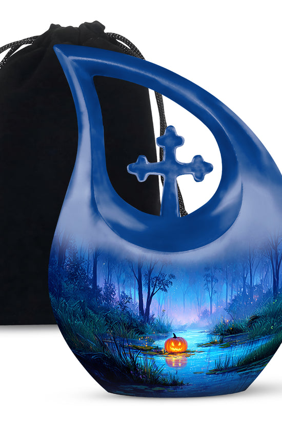 Night Forest Cremation Urn - Glowing Pumpkin Memorial Urn For Loved Ones