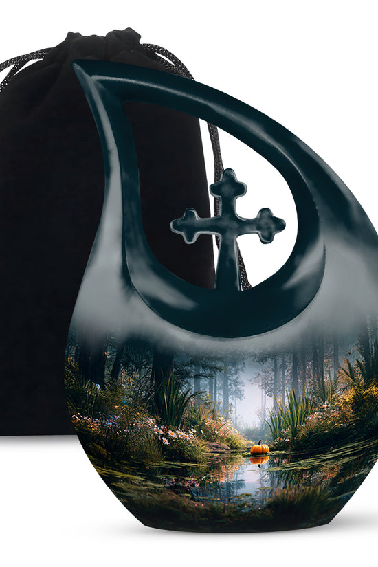 Peaceful Nature Forest Lake Cremation Urn - Aluminium Funeral Urn For Ashes
